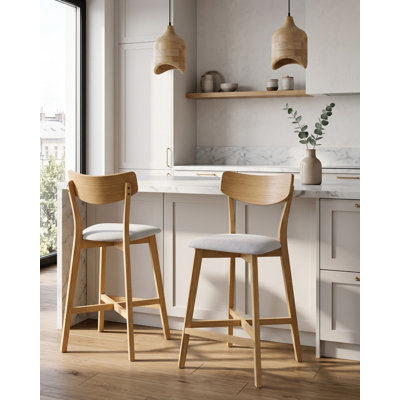 Upholstered Counter Stool with Solid Wood Frame