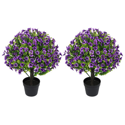 Arbre à boules topiaire artificiel 24 po avec fleurs saisonnières pour l'intérieur et l'extérieur, décorations printanières et automnales, plantes en pot artificielles pour le jardin, la cour, le porche.
