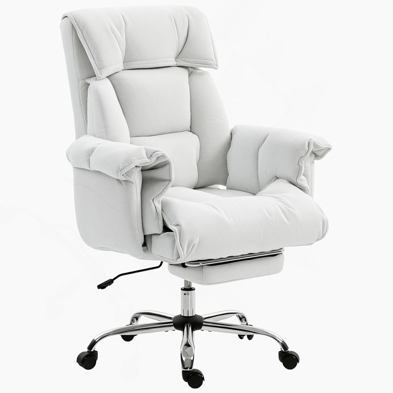 Chaise de bureau inclinable avec repose-pieds, chaise de bureau à haut dossier, Blanc, crème