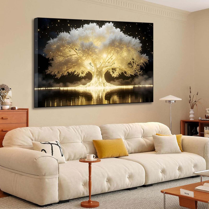 Abstract Tree Of Life Canvas Wall Art Elegant White Tree Of Life Wall Decor Picture Nature-Inspired Meditation Poster Print Painting For The Living Bedroom Room Office Meditation Room Decoration Inch