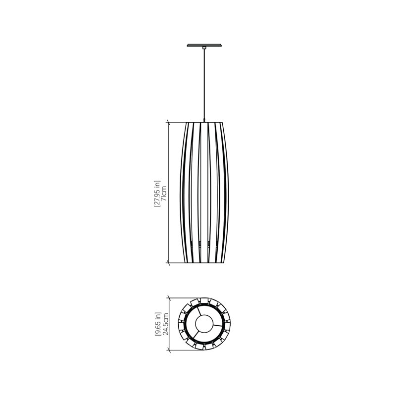 1 - Light Pendant, Imbuia, 27.69" H x 9.56" W x 9.56" D