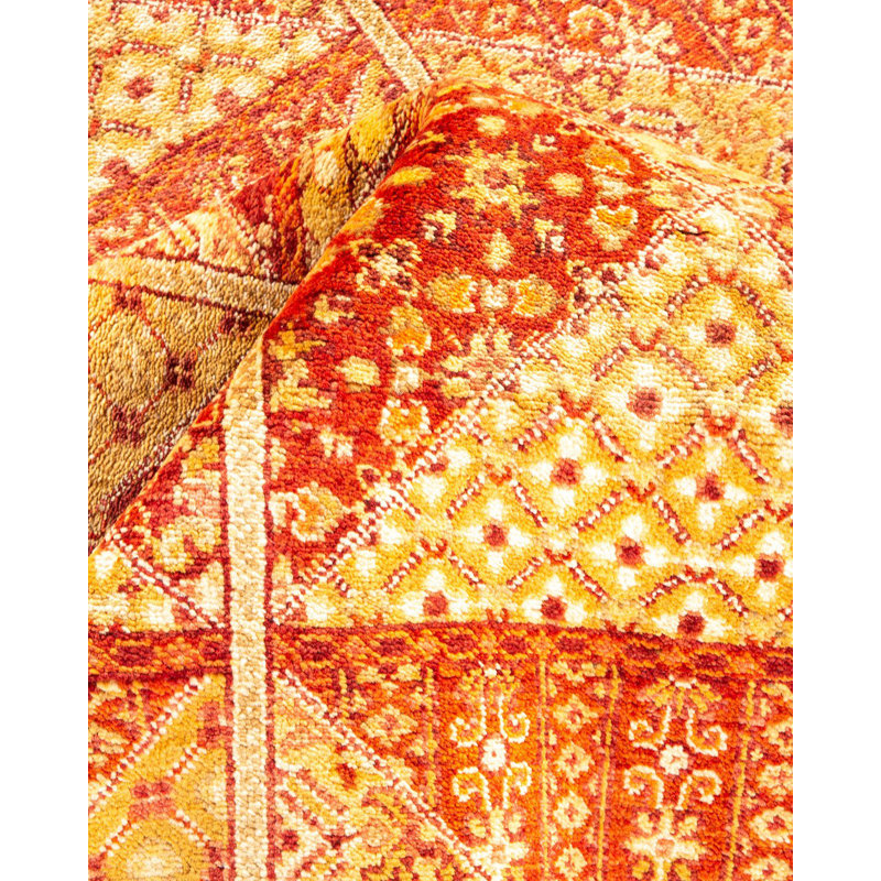 Tapis unique noué à la main Jahzir Eclectic - bourgogne, 8 pi x 10 pi