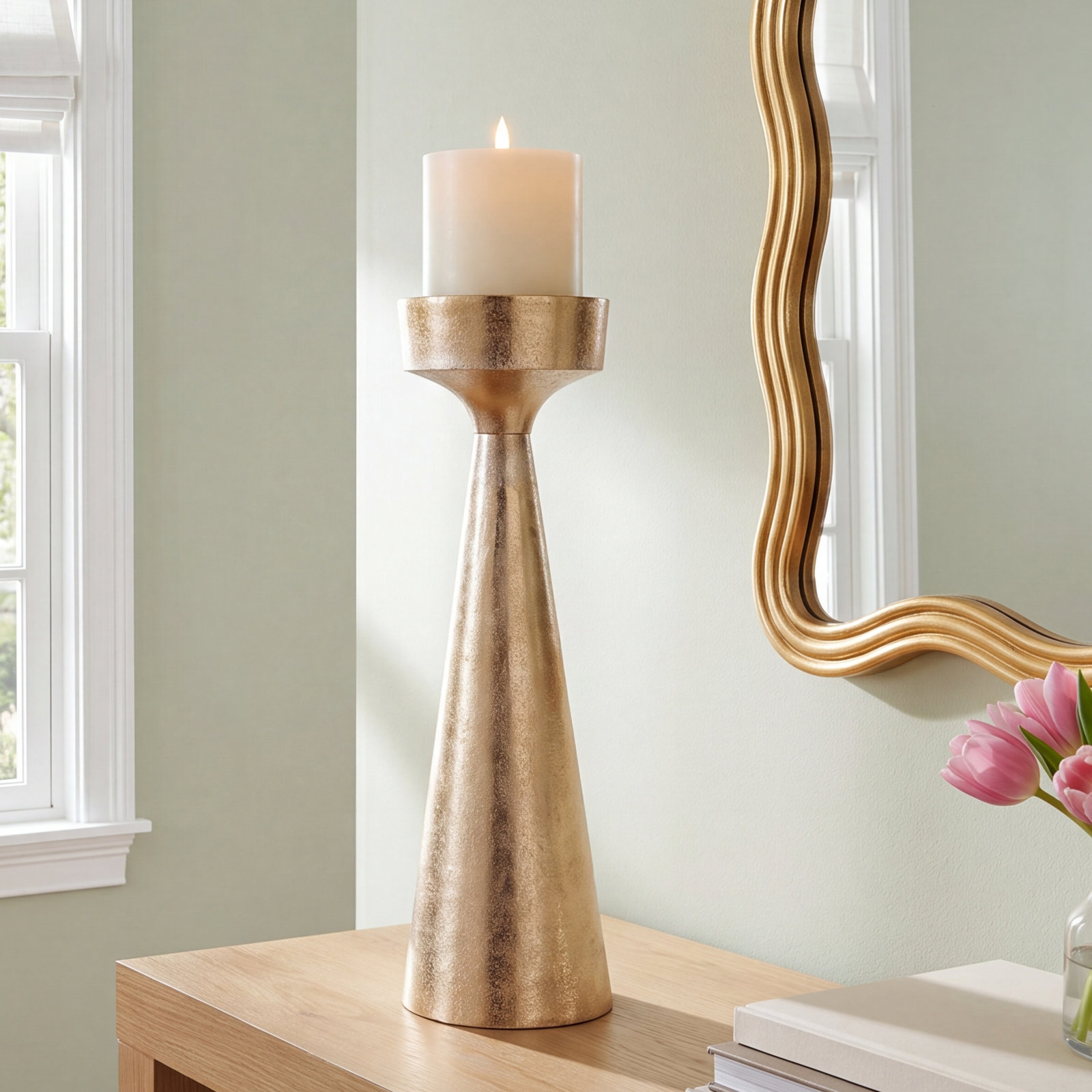 Abaco Aluminum Tabletop Candlestick, 16" H x 5" W x 5" D