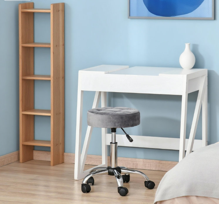 Adjustable Height Round Rolling Stool with Wheels for Office and Vanity