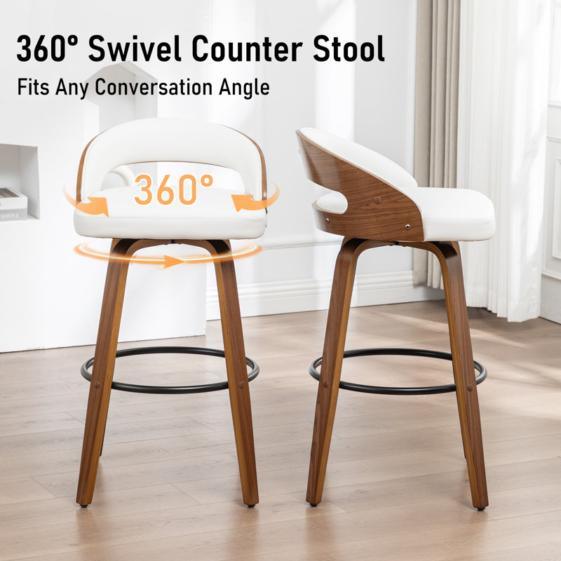 Swivel Upholstered Counter Stool, White, Counter Stool (63.5cm Seat Height)