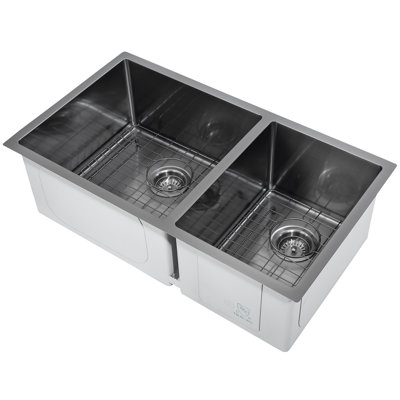 Évier de cuisine à double cuve encastrable avec crépine L 32 po x l 18 po Prestige