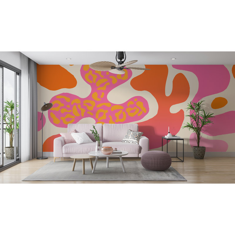 Papier peint rose et orange, L 75,96 po x l 114 po