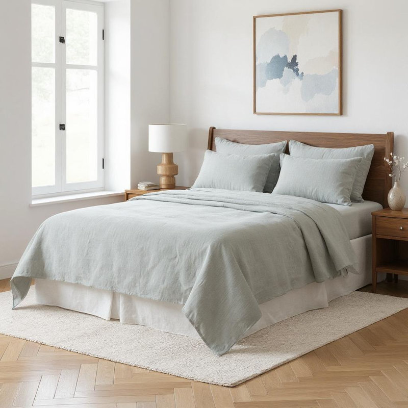 Drap double en lin bleu