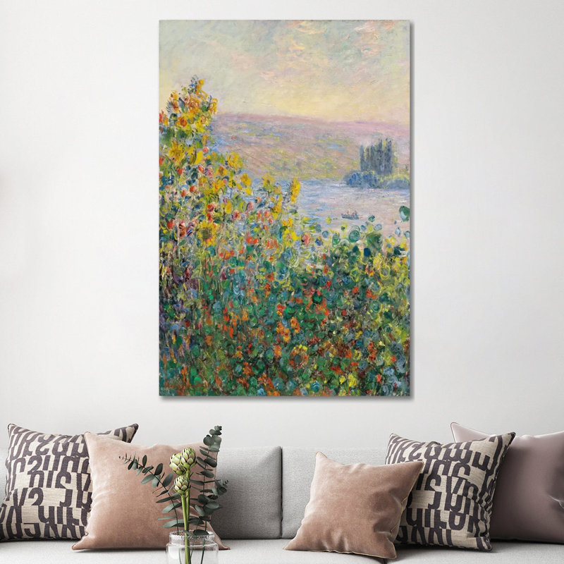 Flower Beds At Vetheuil by Claude Monet - Wrapped Canvas Painting, 152.5 cm H x 101.5 cm W