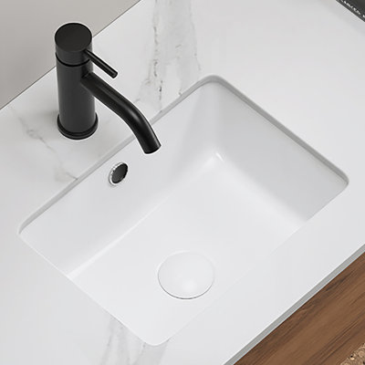 Undermount Bathroom Sink White Rectangle Porcelain Ceramic Vessel Sinks Deep Basin With Overflow Lavatory Vanity Sink Mounted Under The Counter