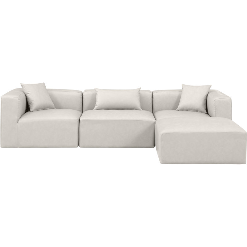 Ensemble modulaire de coin en similicuir 4 pièces, Cuir crème végétalien