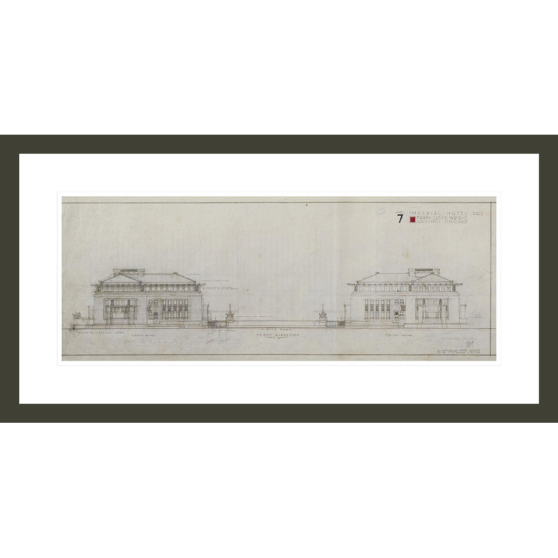 «Imperial Hotel Front Elevation» par Frank Lloyd Wright - Reproduction giclée encadrée, H 15,22 po x l 29,5 po