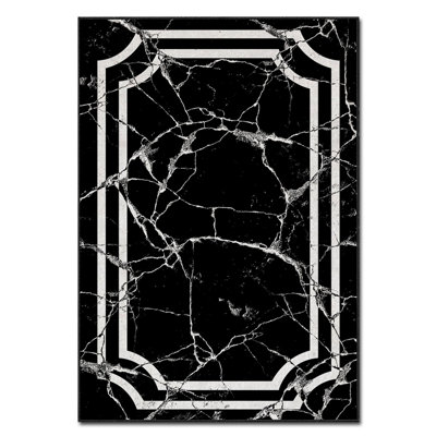 Tapis rectangulaire noir / blanc en polyester tissé à la machine