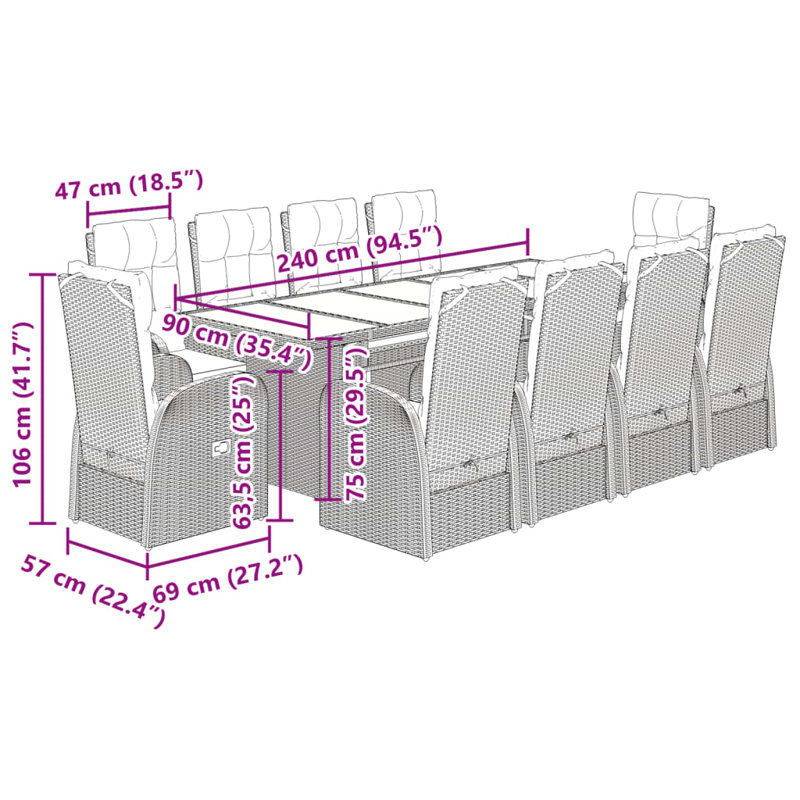 Rafid Rectangular 11 - Piece 10 - Person 240Cm L Outdoor Table Set