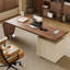 Bureau en bois manufacturé rectangulaire brun noisette + blanc avec 3 tiroirs-538440520-538440524