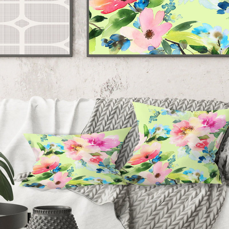 Coussin Floral Botanical Retro IV - Mid-Century Modern, 18 po x 18 po
