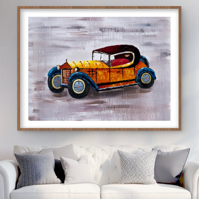 Yellow Toy Car - Vintage Framed Matted Print for Home Decor