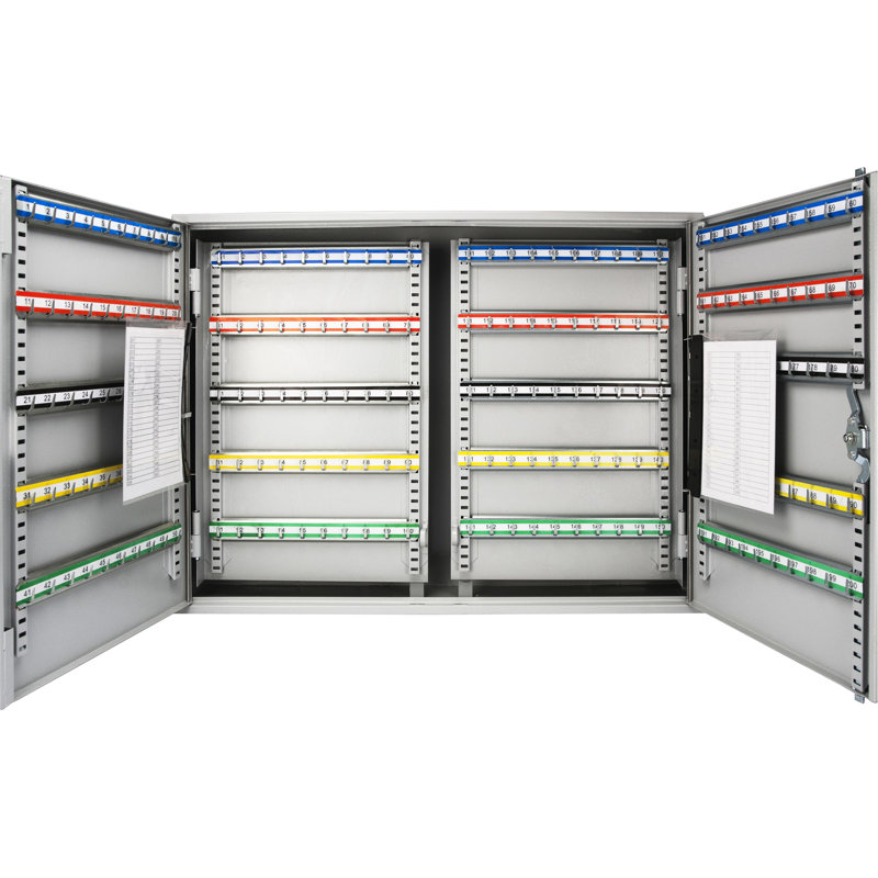 Armoire à clés murale avec serrure - 600 réglables, acier gris, étiquettes colorées pour une identification rapide Fixation de rangement verrouillable réglable 600, récupération organisée
