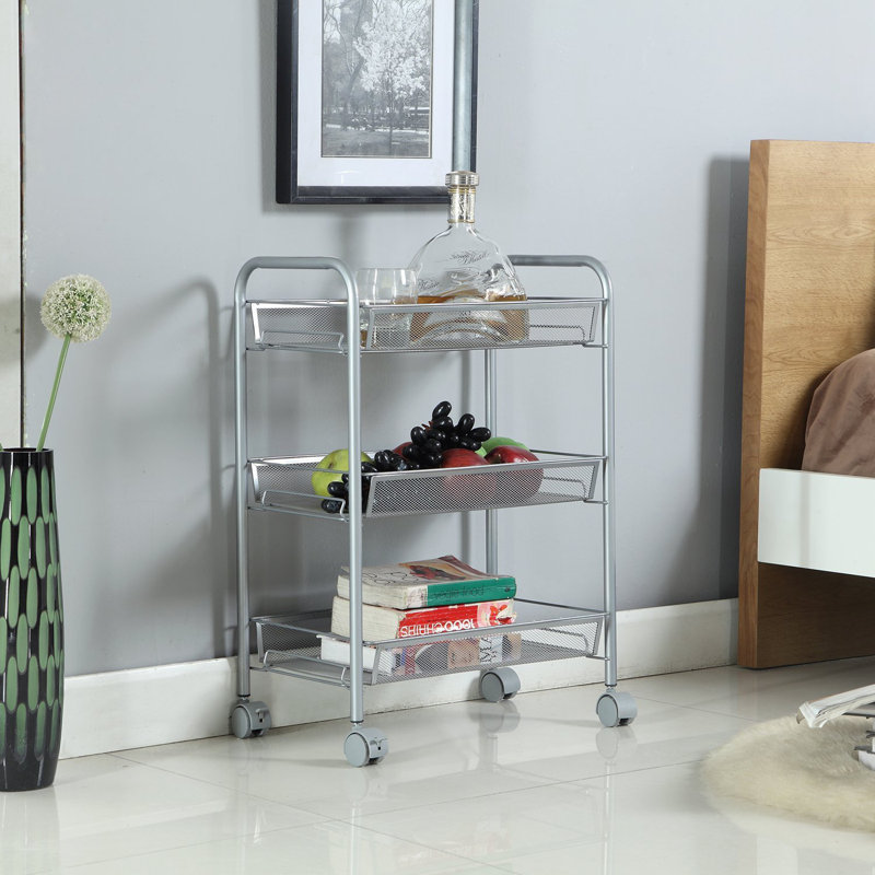 Chariot de rangement amovible à trois couches, Argent