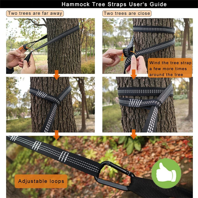 Camping hammock, super light portable parachute hammock with two tree straps single or double nylon travel tree hammocks