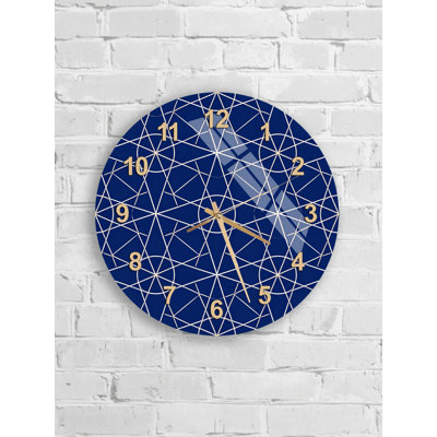 Horloge murale bleue en verre trempé géométrique, horloge d'art moderne, décoration murale élégante, maison et bureau