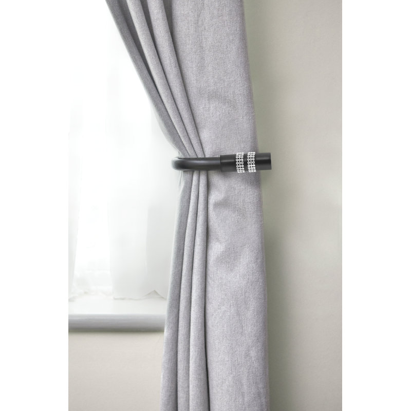 Diamante Brushed Silver 20cm Curtain Holdback, Matt Black