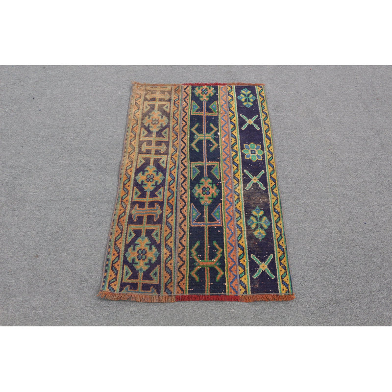 Tapis de voiture et de tapis de voiture rétro en patchwork turc rétro dans des tons bleus apaisants tissés à la main pour la qualité