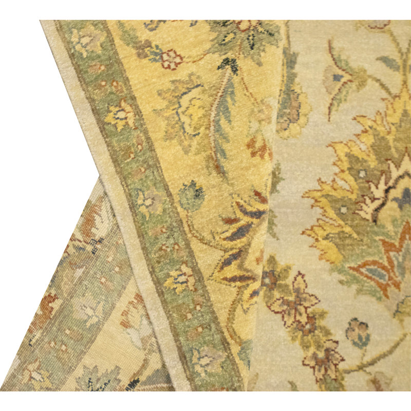 Tapis ivoire et doré de haute qualité noué à la main