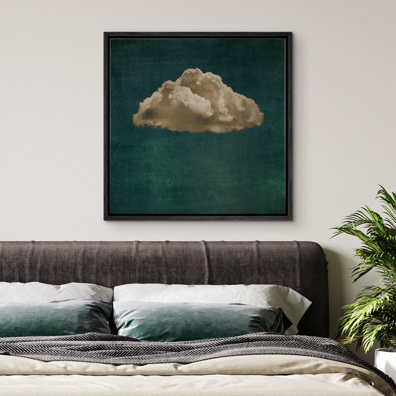 Clouds " Pastel Green Navy Blue Clouds In The Sky Watercolor Minimalist Relax Calm Decor Modern Art 3-IRS27 ", Black