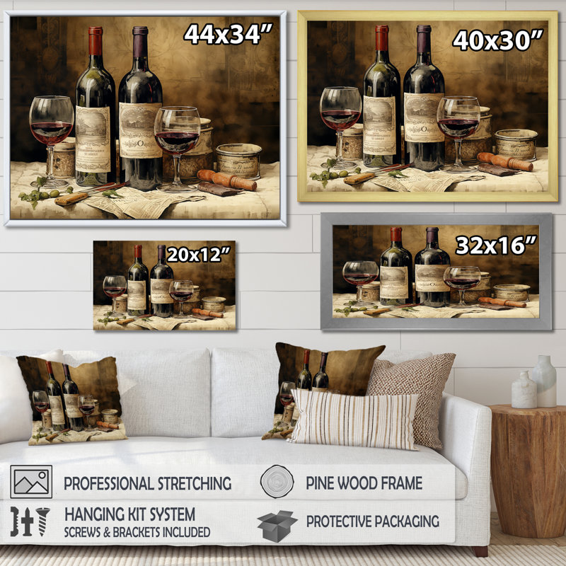 Bordeauxs Balance - Wine, impression sur toile, H 34 po x l 44 po x P 1,5 po, Cadre flottant doré