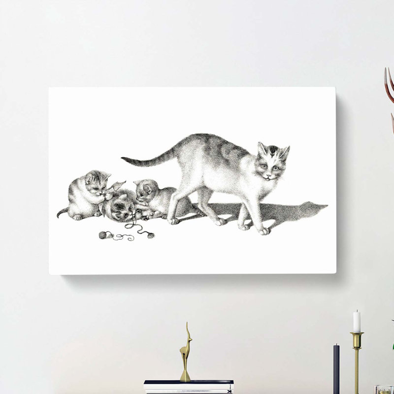 Cat With Playful Kittens by Gottfried Mind - Wrapped Canvas Print, 35cm H x 50cm W x 3cm D