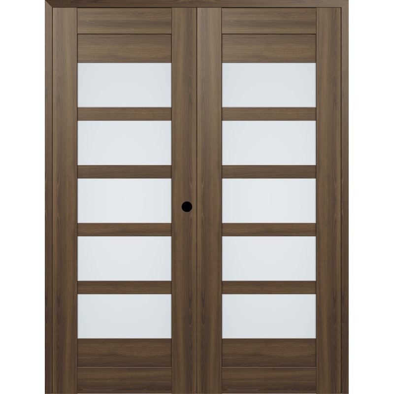 Portes françaises préfinies en verre Avon, Pacane, 35,5 po x 79,375 po, Réversible