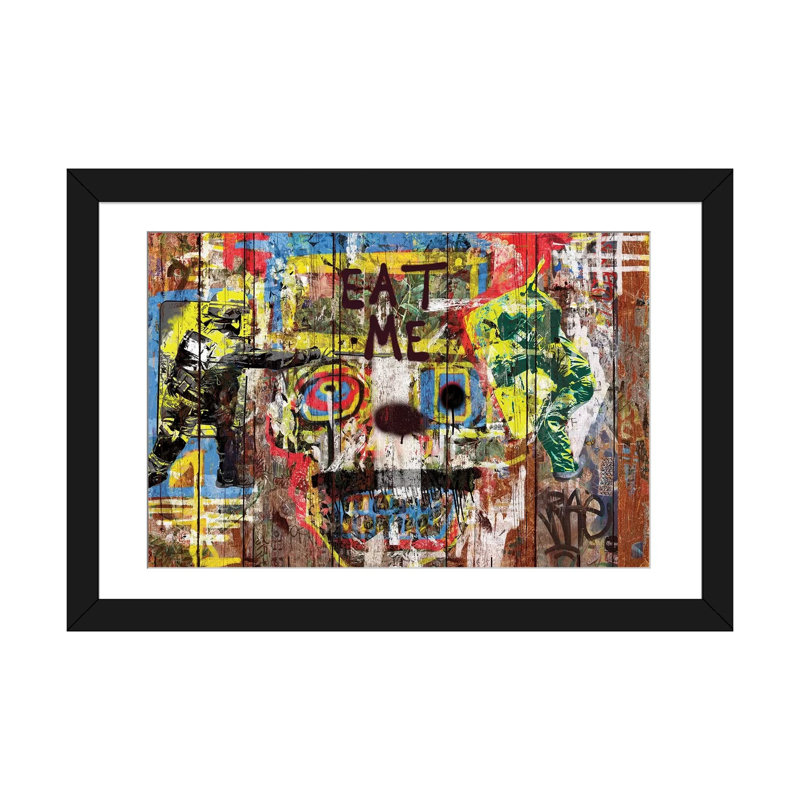 «Eat Me Repression», impression sur toile, H 24 po x l 32 po x P 1 po, Papier beaux-arts encadré noir, Blanc