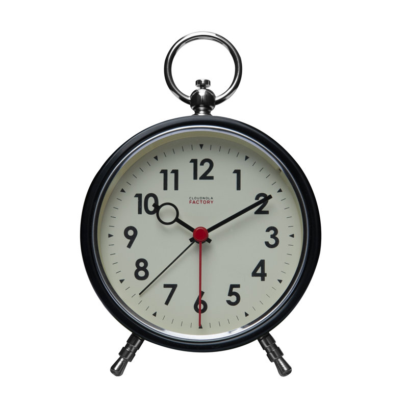 Réveille-matin analogique à quartz en métal, Noir