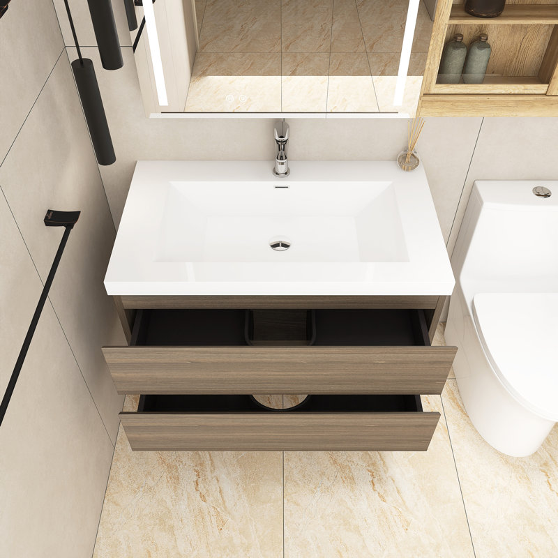 Ensemble de meuble-lavabo simple 35,5 po avec plateau en résine Cydnie, Gris