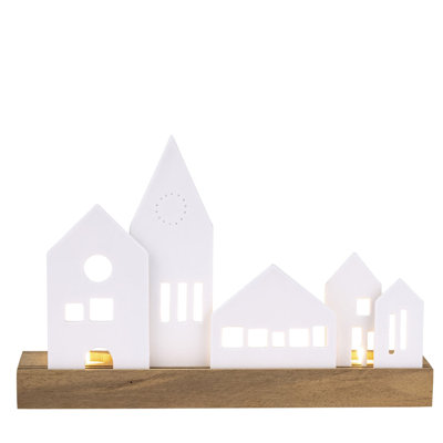 Village House Porcelain & Acacia Village Tealight - City