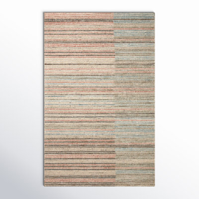 Dellar Striped Hand Tufted Wool Area Rug in Beige/Brown/Blue/Red