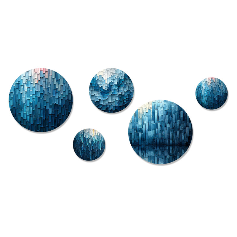 Drip Paint of Blue Cubic Matrix I - Ensemble de 5 décorations murales en métal