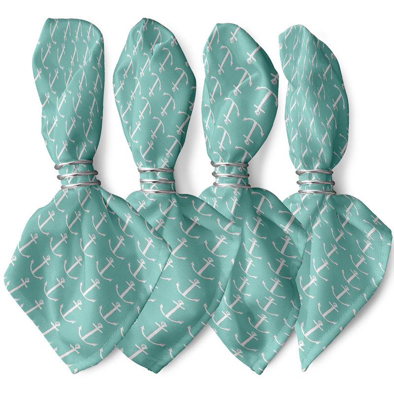 Ensemble de serviettes 4 pièces Wimer Coastal, L 18 po x L 18 po, Bleu marine / vert