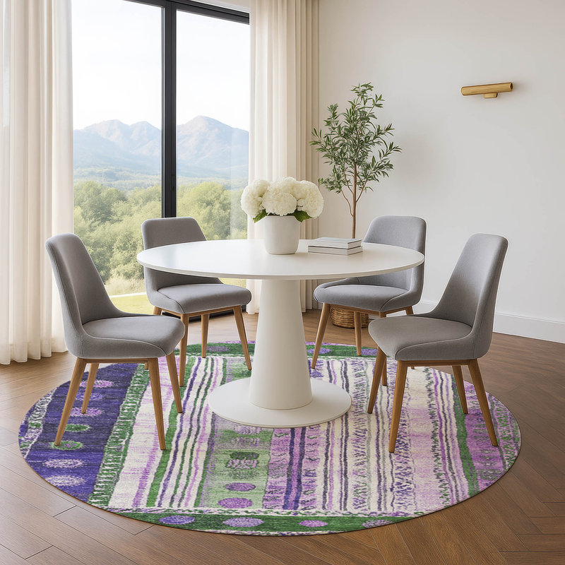 Premium Machine Washable Millbrook AMF1963 Stripes Rug, Round 8'