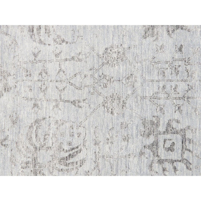 Tapis oriental en laine / soie crème / gris noué à la main Oriental
