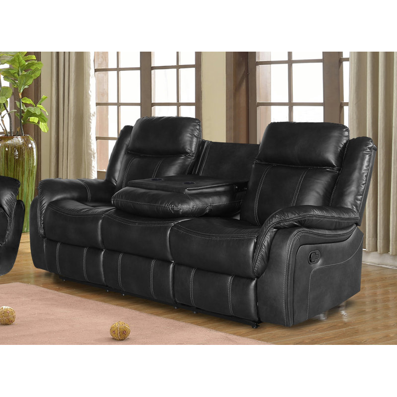 Upholstered 82'' Reclining Sofa, Black Faux Leather