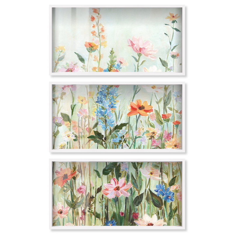 «Soft Meadow - Ira Colmeva», grande reproduction encadrée de 3 pièces par Art Remedy, cadre blanc, 44 x 22