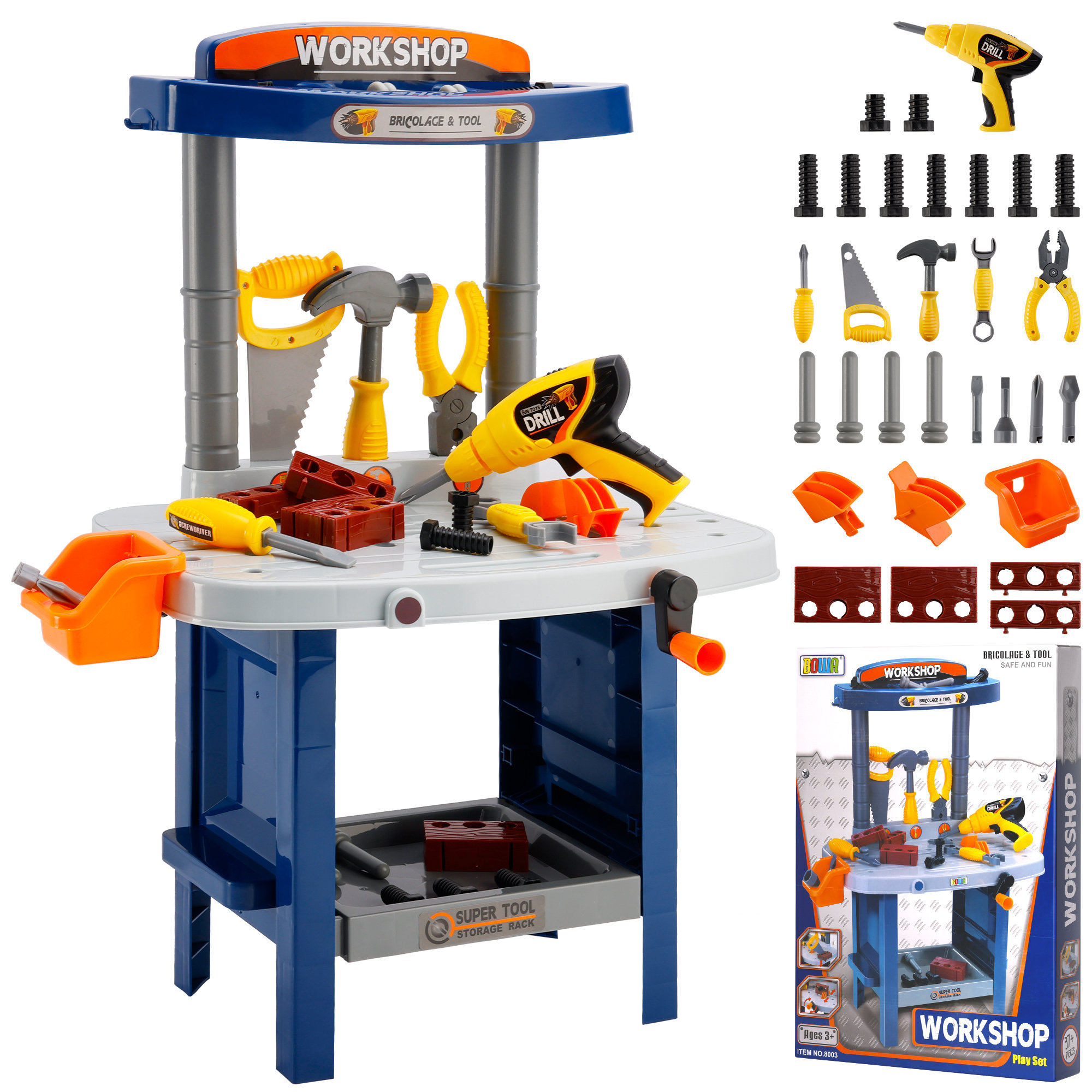 Topteng Kids Workbench Tool Set – Pretend Play Construction Workshop ...