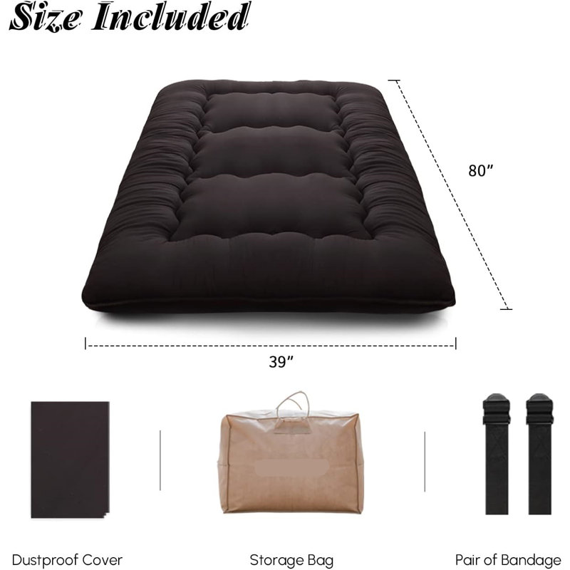 Japanese Floor Mattress, Japanese Futon Mattress Foldable Mattress, Roll Up Mattress Tatami Mat With Washable Cover, Easy To Store And Portable For Camping,(Black)