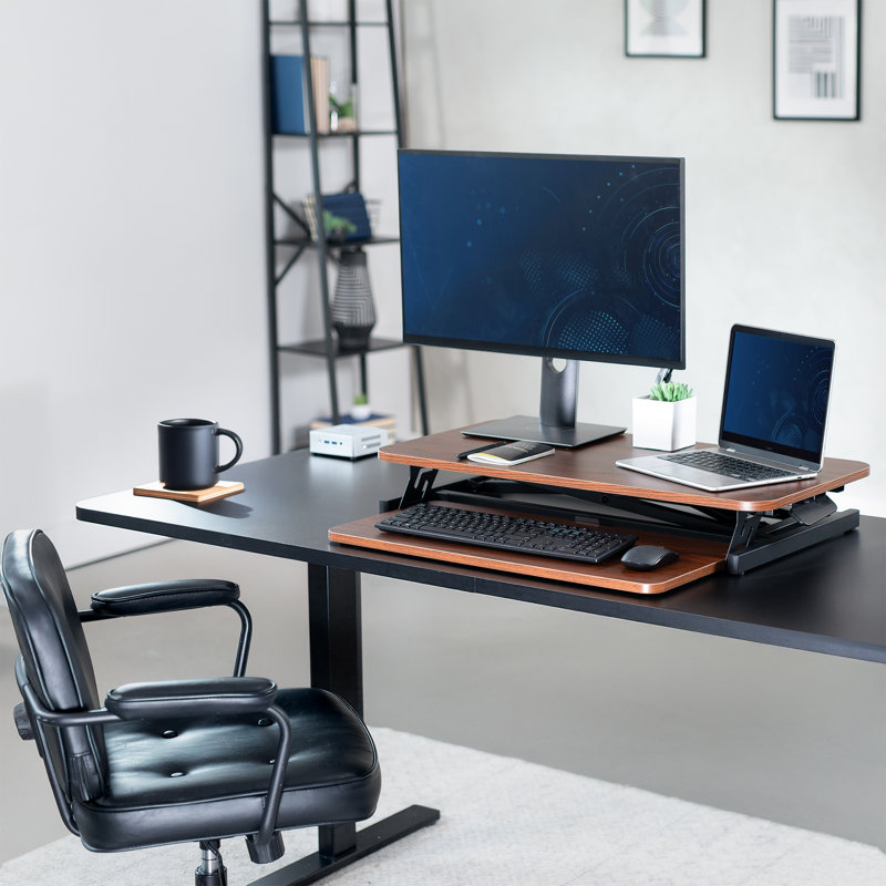 32" Standing Desk Converter Series, Dark Walnut/Black