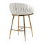 Tabouret de bar 26 po à hauteur de comptoir en velours pour îlot de cuisine avec dossier ondulé à la main, base chromée dorée et repose-pieds (BEIGE)-845653446
