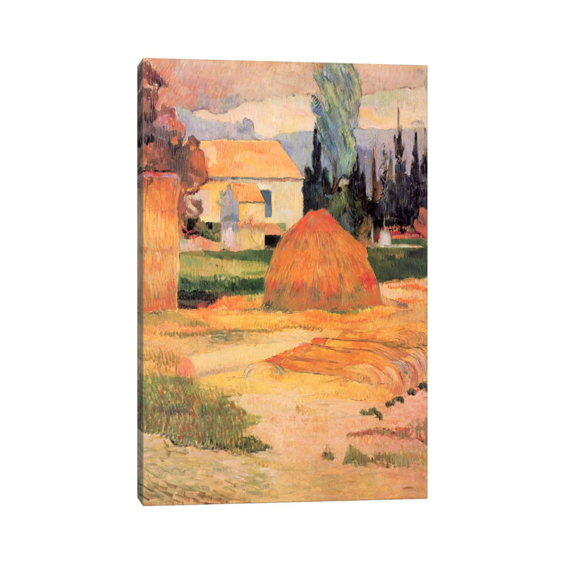 Haystack In Village by Paul Gauguin - Wrapped Canvas Print