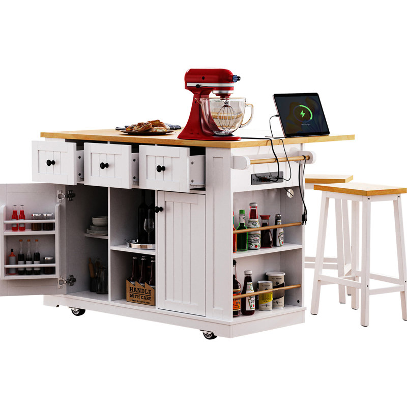 Îlot de cuisine polyvalent de 53 pouces avec plusieurs options de rangement et caractéristiques avancées, Blanc