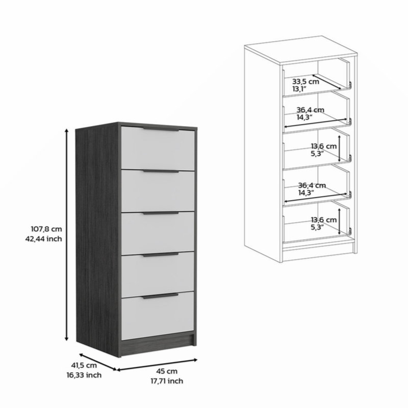 Keertana 17.877'' W 5 - Drawer Dresser, Oak/White